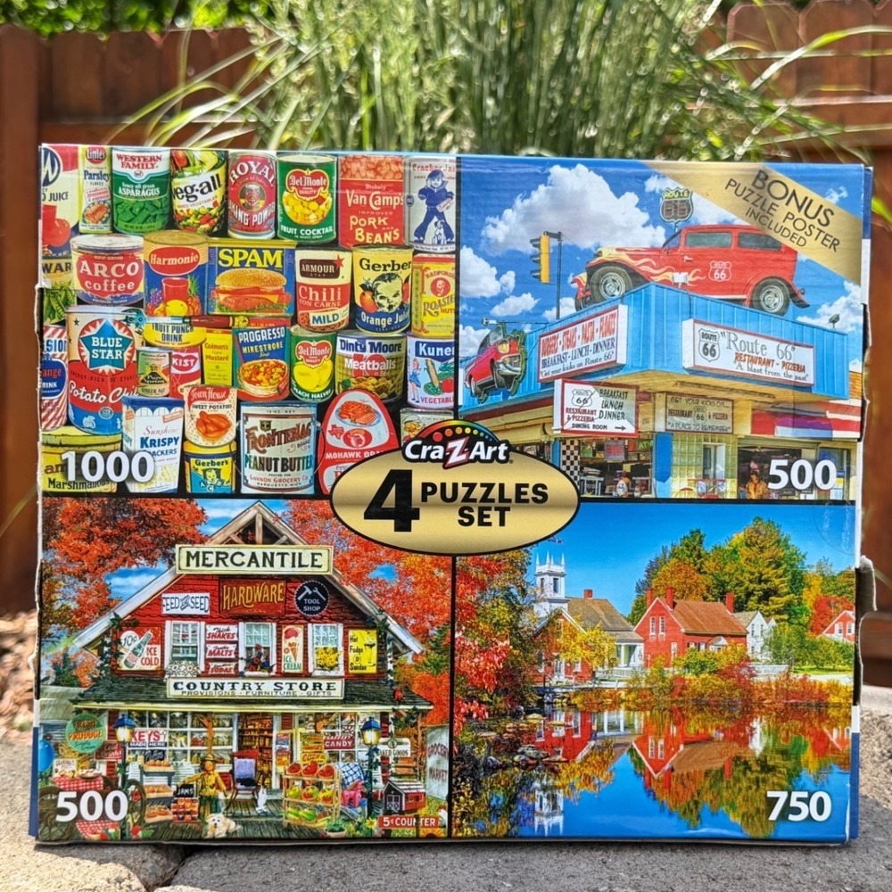 Cra-Z-Art 4 Puzzle Set 1000 750 500 Piece Vintage Labels Route 66 Country Store